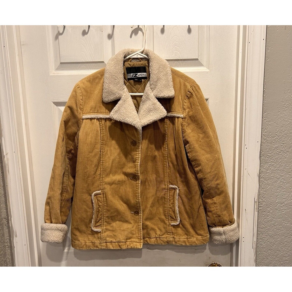 VTG IZ Sport Womens Tan Corduroy Faux Shearling Lined Jacket M Western Rancher